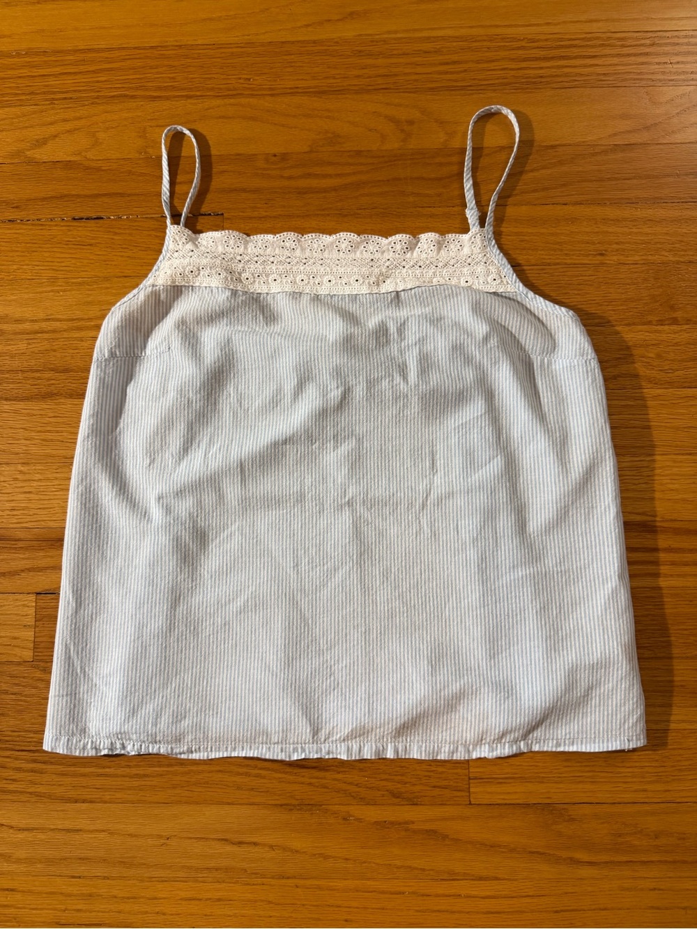 Women’s Coquette Stripped Seersucker Eyelet Cami Top Size L